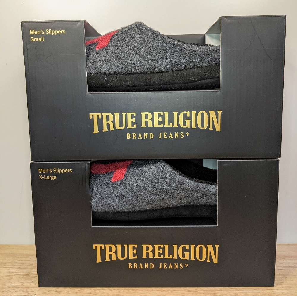 True Religion Men's Grey Fleece Moccasin Slides